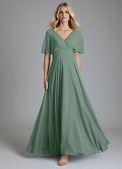 Azazie Pamela Bridesmaid Dresses Eucalyptus A-Line V-Neck Pleated Chiffon Dress image1