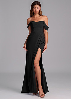 Azazie Johana Jurken voor bruidsmeisjes Converteerbaar Jurk van Chiffon met Zeemeermin Off-shoulder Zwart image3