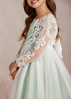 Azazie Elodie vestidos de niña de las flores Vestido de Marfil Matcha de Encaje de Princesa image7