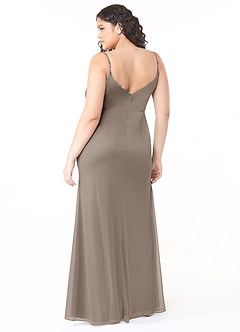 Azazie Deandra Bridesmaid Dresses Taupe Mermaid Pleated Mesh Dress image7
