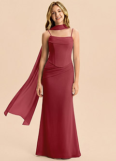 Azazie Sorrel Junior Pomegranate Mermaid Pleated Chiffon Dress image4