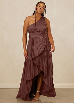 Christian Siriano Bridal for Azazie 1008 Bridesmaid Dresses Espresso A-Line One Shoulder Stretch Satin Dress image9