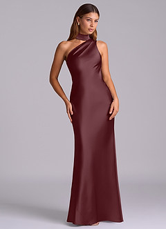 Azazie Seona Bridesmaid Dresses Sangria Mermaid One Shoulder Stretch Satin Dress image7