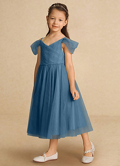Azazie Lizzette Flower Girl Dresses Bermuda A-Line Ruched Tulle Dress image5