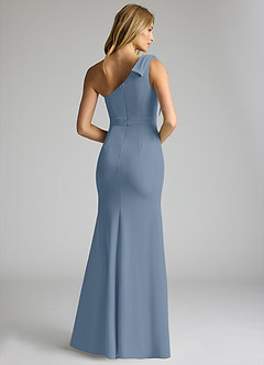 Azazie Rinna Bridesmaid Dresses Dusty Blue Mermaid One Shoulder Stretch Crepe Dress image2