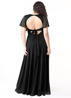 Azazie Induh Bridesmaid Dresses Black A-Line Flutter V-neck Mesh Dress image8
