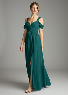 Azazie Lianne Bridesmaid Dresses Peacock A-Line Off the Shoulder Chiffon Dress image4