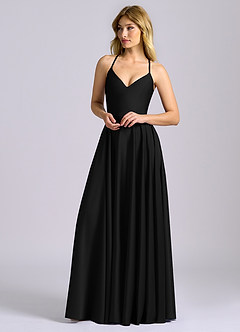 Azazie Truce 신부 들러리 드레스 A라인 스트레치 새틴 바닥 길이 드레스 image4