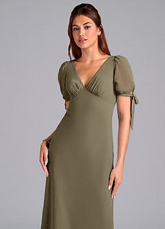 Azazie Pheby Bridesmaid Dresses Willow Green A-Line Pleated Chiffon Dress image2
