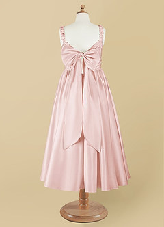 Azazie Cutie Pie Flower Girl Dresses Blushing Pink A-Line Pleated Matte Satin Dress image8