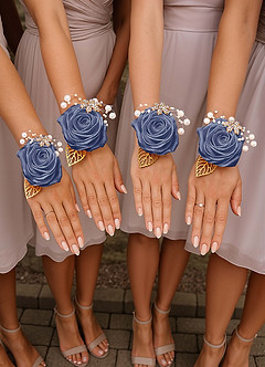 front 6PC Matching Color Bridesmaids Wrist Corsage with Pearl Bracelet