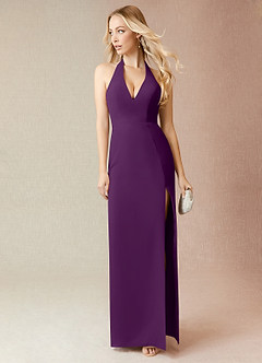 Azazie Yessi Bridesmaid Dresses Grape Sheath Pleated Chiffon Dress image1