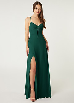 Azazie Minie Bridesmaid Dresses Emerald A-Line Bow Chiffon Dress image3