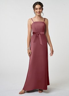 Azazie Anina Junior Robe Trapèze en Satin extensible Arc Rose Du Désert image3