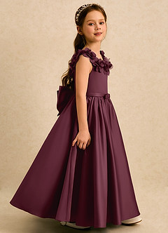 Azazie Eden Flower Girl Dresses Cabernet Ball-Gown Pleated Matte Satin Dress image3