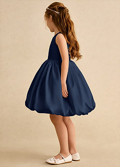 Azazie Nirvana Robe Demoiselle D'honneur Fillette Robe Princesse en Mat Satiné Rayé Bleu Marine Foncé image4