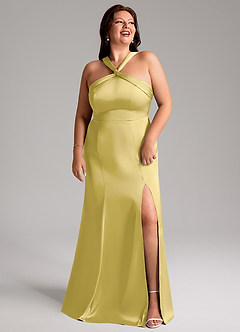 Azazie Rue Vestidos de damas de honor Vestido de Canario de Satén Elástico de Corte Sirena con Plisado image11