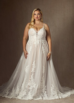 Azazie Avarie Wedding Dresses Diamond White Nude A-Line Sequins Tulle Dress image6