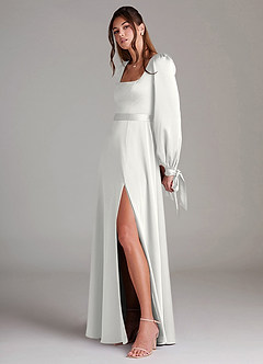 Azazie Leonia Suknie dla druhen Linia A Długi rękaw Satyna elastyczna Do ziemi Sukienka image5