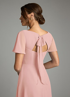 Azazie Kimber Bridesmaid Dresses Rosette A-Line Flounce Sleeve Chiffon Dress image8