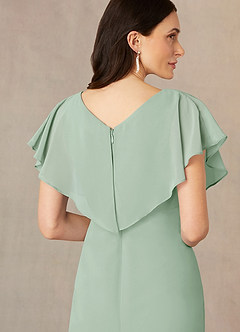 Azazie Julia Final Sale Agave Sheath V-Neck Pleated Chiffon Dress image5