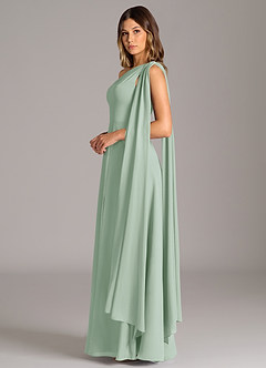 Azazie Tella Bridesmaid Dresses Agave A-Line One Shoulder Chiffon Dress image5