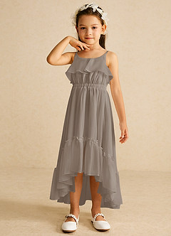 Azazie Karmen Flower Girl Dresses Taupe A-Line Ruched Chiffon Dress image4