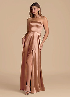 Azazie Wren Bridesmaid Dresses Bronzer A-Line Strapless Metallic Satin Dress image3