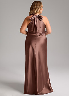 Azazie Doretta Bridesmaid Dresses Espresso Mermaid Bow Metallic Satin Dress image13