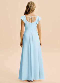 Azazie Bondi Junior Sky Blue A-Line Side Slit Stretch Satin Dress image2