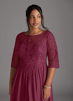 Azazie Mirielle Kleider für die Brautmutter A-Linie Schaufel Spitze Chiffon Kleid Maulbeerrot image12