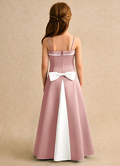 Azazie Izel Girls Formal Blumenmädchenkleider A-Linie Plissee Matte Satin Kleid Elfenbein Roségold image4