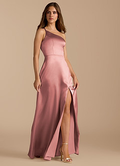Azazie Trina Bridesmaid Dresses Dusty Rose A-Line One Shoulder Metallic Satin Dress image6