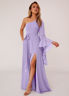 Barbie ♥ Azazie Bridesmaid Dresses Lilac A-Line Long Sleeve Chiffon Dress image3
