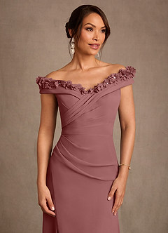 Azazie Jettie Mother of the Bride Dresses Desert Rose Sheath Pleated Chiffon Dress image5