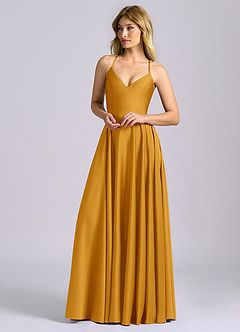 Azazie Truce Bridesmaid Dresses Butterscotch A-Line Stretch Satin Dress image4