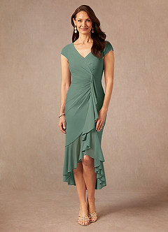 Azazie Renetta Mère de la mariée Robes Robe Fourreau en Maille Col V plissé Eucalyptus image4