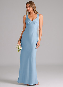 Azazie Kamila Brudepigekjoler En streg Plisseret Stræk satin Gulv-længde Kjole image5