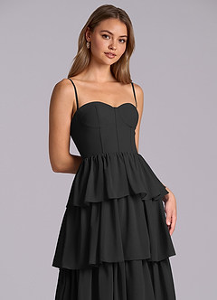 Azazie Faye Bridesmaid Dresses Black A-Line Sweetheart Neckline Chiffon Dress image2