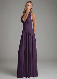 Azazie Alicia Bridesmaid Dresses Plum A-Line Pleated Chiffon Dress image3