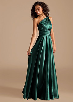 Azazie Charlize Brautjungfernkleider A-Linie One-Shoulder Metallischer Satin Kleid Kiefer image6