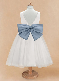 Azazie Seline Blumenmädchenkleider A-Linie Schleifen Tüll Kleid Elfenbein Taubenblau image7