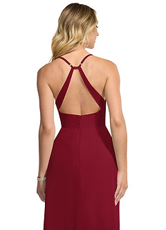 Azazie Davis Bridesmaid Dresses Burgundy A-Line V-Neck Chiffon Dress image6