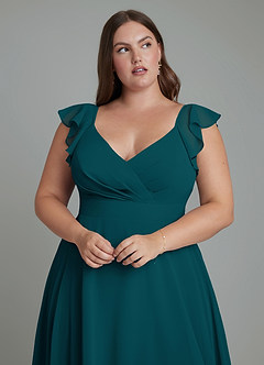Azazie Leilani Bridesmaid Dresses Pine A-Line Pleated Chiffon Dress image11