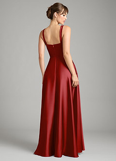 Azazie Shaude Bridesmaid Dresses Pomegranate A-Line Pleated Stretch Satin Dress image2