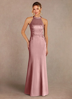 Azazie Tyra Mère de la mariée Robes Robe Sirène en Satin extensible Dentelle Rose Poussiéreuse image1