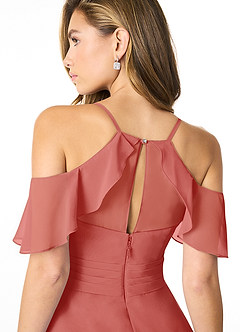 Azazie Dakota Vestidos de damas de honor Vestido de Rosa Antigua de Gasa de Línea A con Cuello en V plisado image4