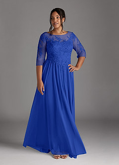 Azazie Harriet Mère de la mariée Robes Robe Trapèze en Maille Dentelle en forme d'anneau Bleu Roi image7