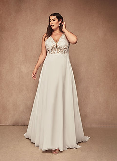 Azazie Trixie Final Sale Diamond White Caramel A-Line Sequins Chiffon Dress image8