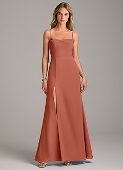 Azazie Tahlia Bridesmaid Dresses Clay A-Line with Belt Chiffon Dress image4